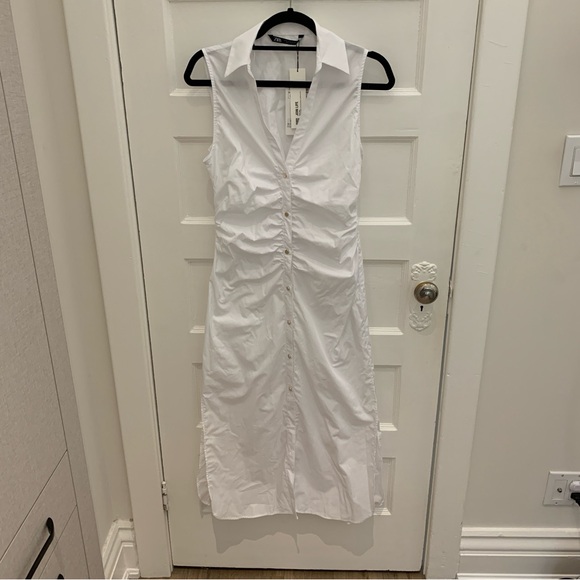 Zara White Midi Shirt Dress With Cut-Out, Size M - Picture 3 of 9